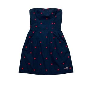 Hollister Strapless Mini Dress Women’s M Navy Blue Polka Dot Casual Fit & Flare